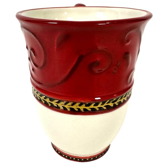 Fitz and Floyd Damask Holiday Red White Gold 4.5" Tall Coffee/Tea/Cup/Mug - Picture 4 of 7